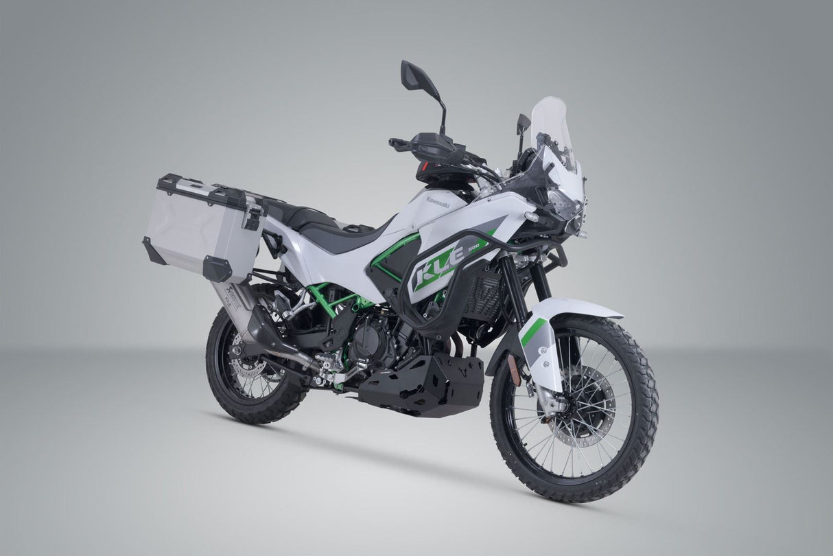 TRAX ADV aluminum case system + Akrapovic Silver. 45/37 l. Kawasaki KLE500/KLE500 SE (26-).