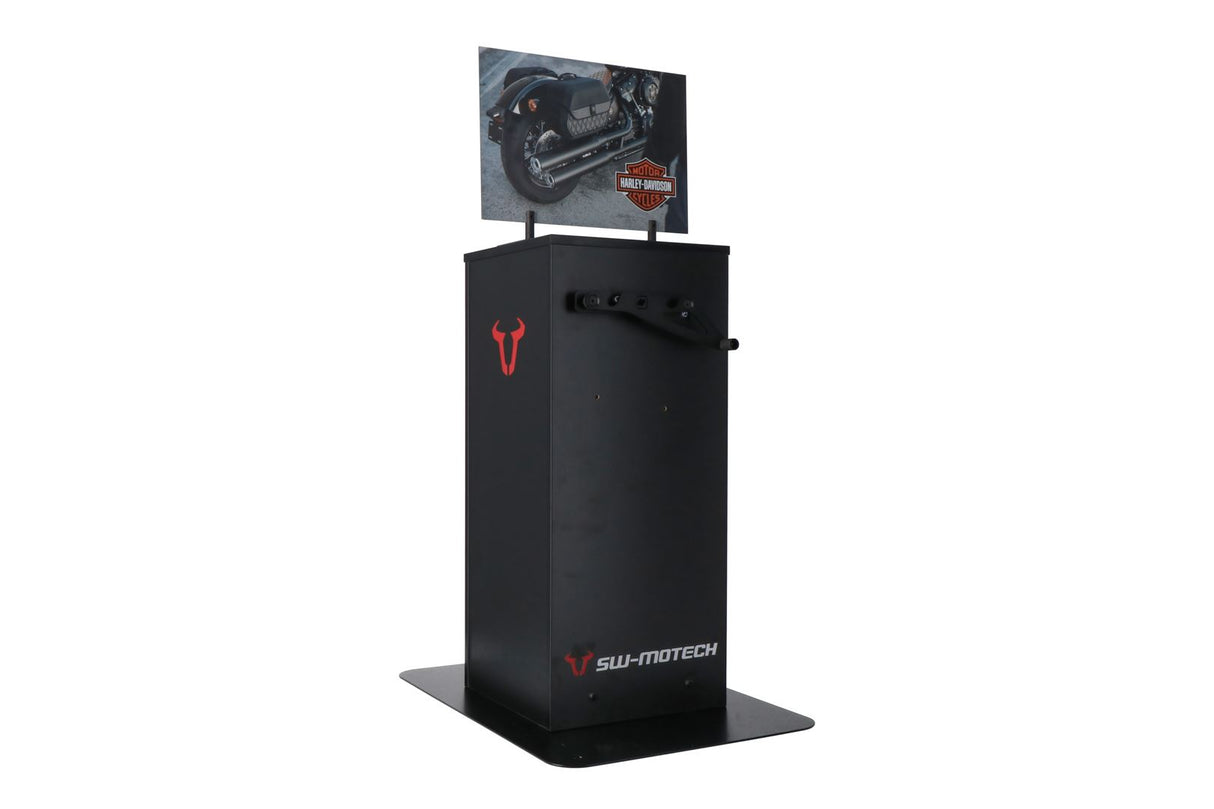 Sales display with mounting Theme: Harley LH side bag and accessories.