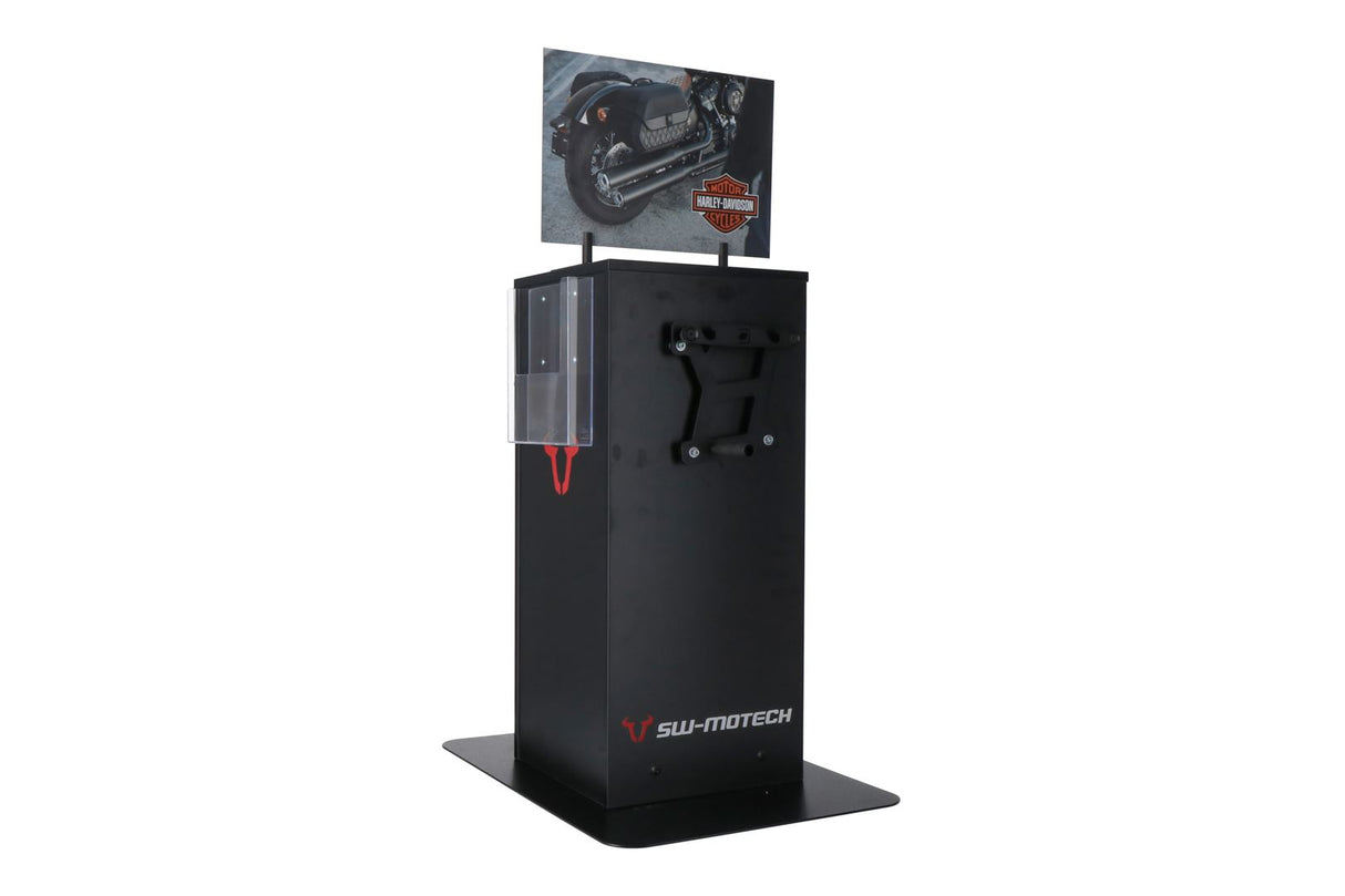 Sales display with mounting Theme: Harley LH side bag and accessories.