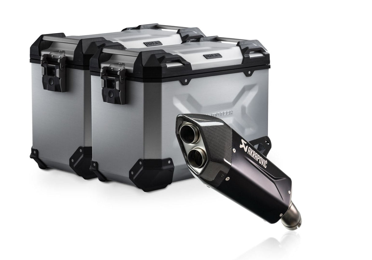 TRAX ADV aluminium case system + Akrapovic Silver. 45/45 l. BMW R 1300 GS Adv. (24 - ). - SW - Motech UK