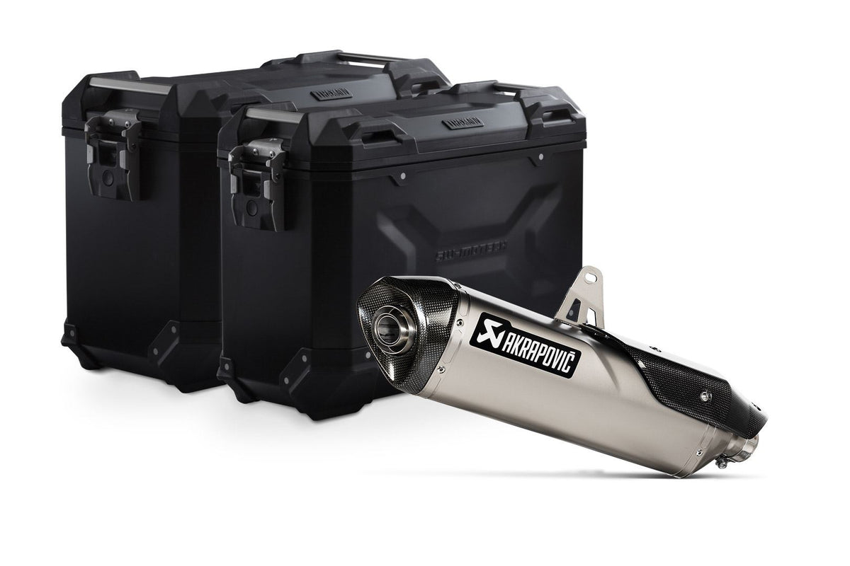 TRAX ADV aluminum case system + Akrapovic Black. 45/37 l. Triumph Tiger 900 (19-23).