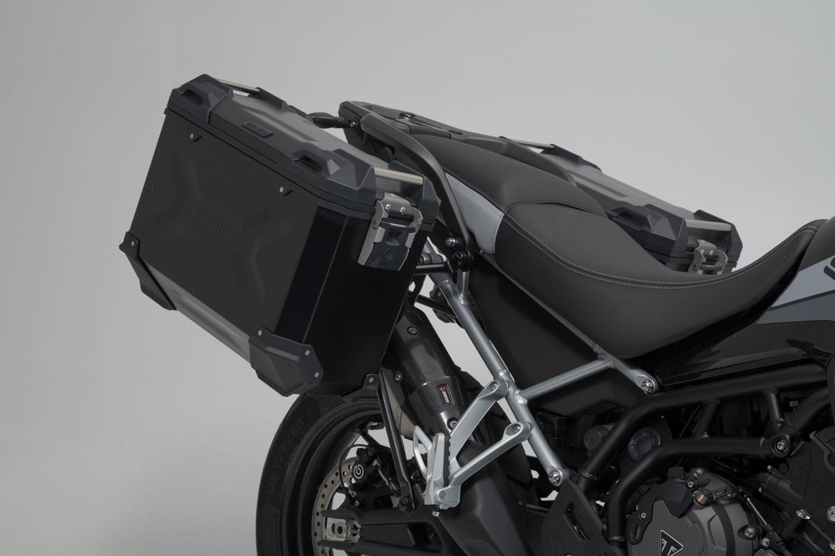 TRAX ADV aluminum case system + Akrapovic Black. 45/37 l. Triumph Tiger 900 (19-23).