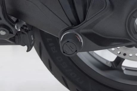 Rear axle crash pad kit R nineT models with single - sided swing arm Black - SW - Motech UK