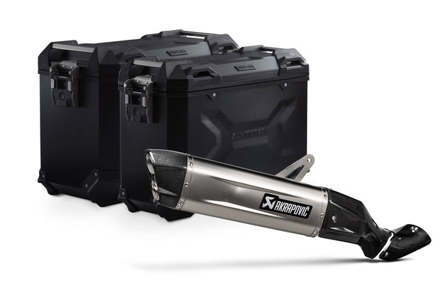 TRAX ADV aluminum case system + Akrapovic Black. 45/37 l. Kawasaki KLE500/KLE500 SE (26-). - SW-Motech UK